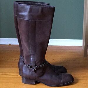 Tall, brown leather and suede boots